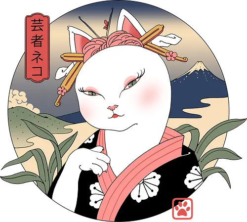 Neko Geisha - geisha, pretty, cat, katze, japan, Japanese Art
